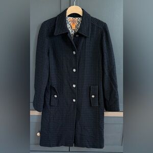 Tory Burch Black Textured Wool Coat with Logo Buttons • 8